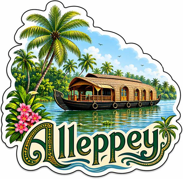 Decolyte Alleppey Theme Wooden Fridge Magnet Souvenir | 3x3 in Kitchen Home Decor Gift Fridge Magnet Pack of 1