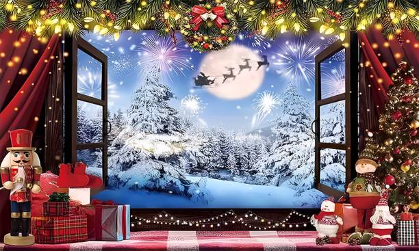 Backdropon Window Xmas Pine Tree Gift Design Printed Ba...