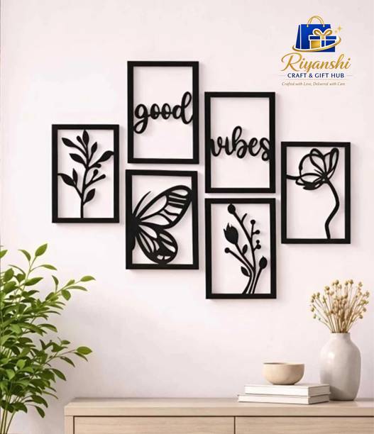 Riyanshicraft Good Vibes Floral & Butterfly Wall Frame Set of 6 Pack of 6