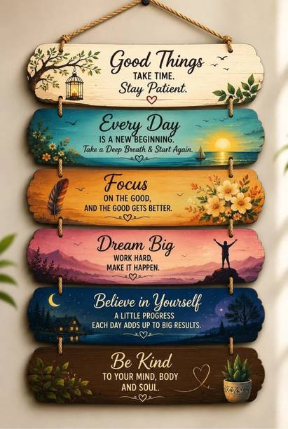 PKVCREATION Wooden Motivational Quotes Hanging Plaque, 6 Panel Inspirational Wall Art