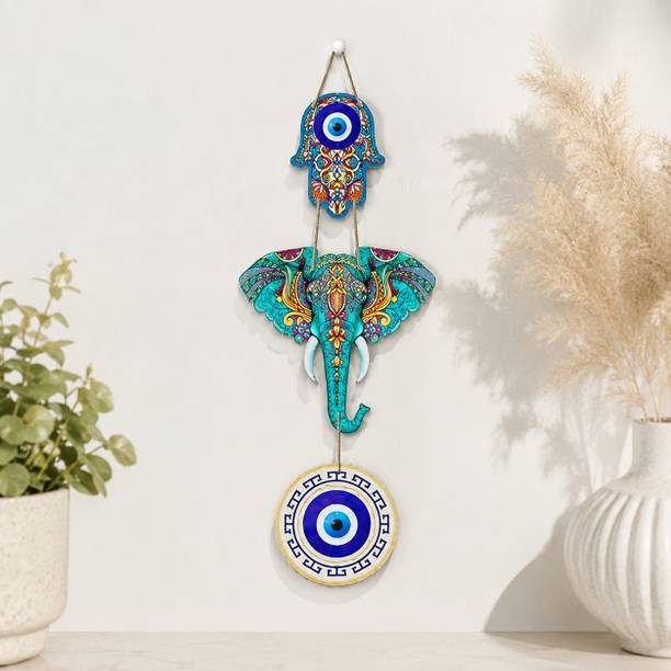 AxuraVist Evil Eye Elephant Wall Hanging Decor for Home Entrance Door,