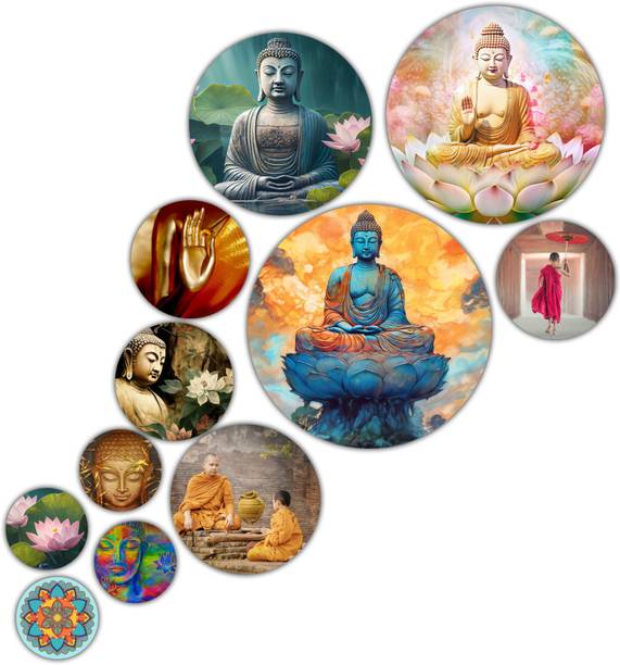 डेकॉर स्मार्ट Wooden Wall Art | Colorful & Meditating Buddha with Lotus Home Decor (WPS_137)