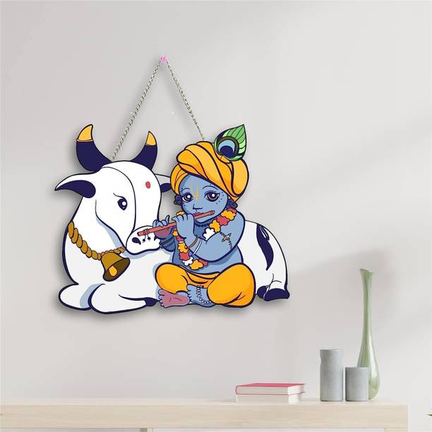 shashank elegant wooden cow Krishna uv printed designer wall hanging