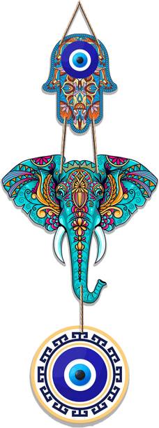 Decor Smart Evil Eye Elephant Wooden Wall Hanging | Traditional Home Decor (DWA_8506)