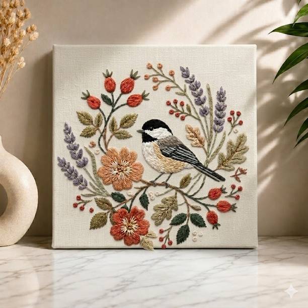 EmbroArtStudio Handmade Floral Embroidery Wall Frame 10x10 Inch