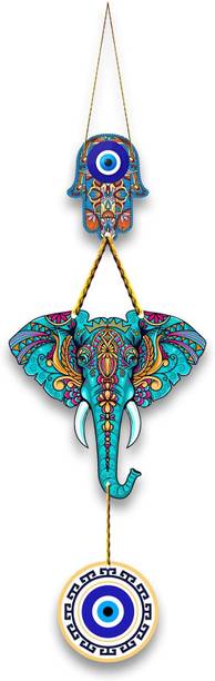 PVL Evil Eye Wall Hanging Printed Wooden Nazar Battu for Door Entrance & Wall Décor Decorative Showpiece  -  15 cm