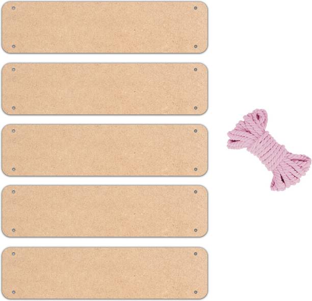 Artifacts Junction DIY MDF Hanging Planks 12x3 Inch | Set of 5 with 7 ft Cord | Round Corner