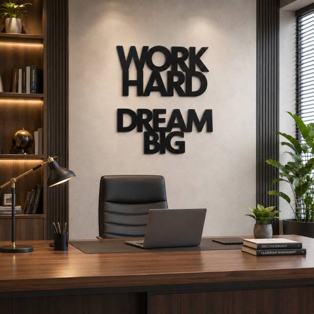 KKD CRAFTS Work Hard Dream Big MDF Wooden Wall Decor for Office & Study Room Wall