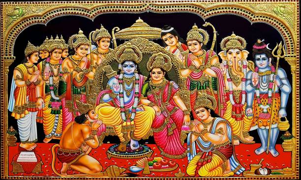 Backdropon Lord Shree Ram Darbar Design Printed Fabric ...