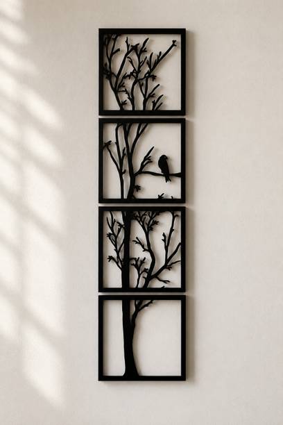MVCREATION Tree Bird Wooden Wall Hanging Pack of 4