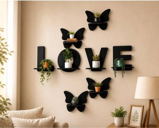 LaibaAgency LOVE Wooden Wall Shelf with Heart Design Decorative Floating Shelves