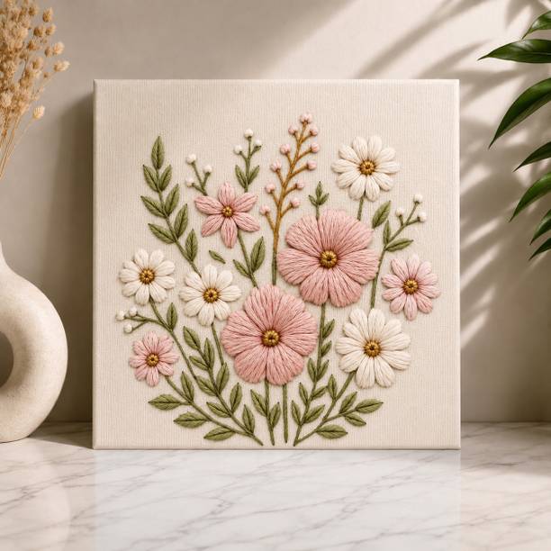 EmbroArtStudio Handmade Floral Embroidery Wall Frame 10x10 Inch