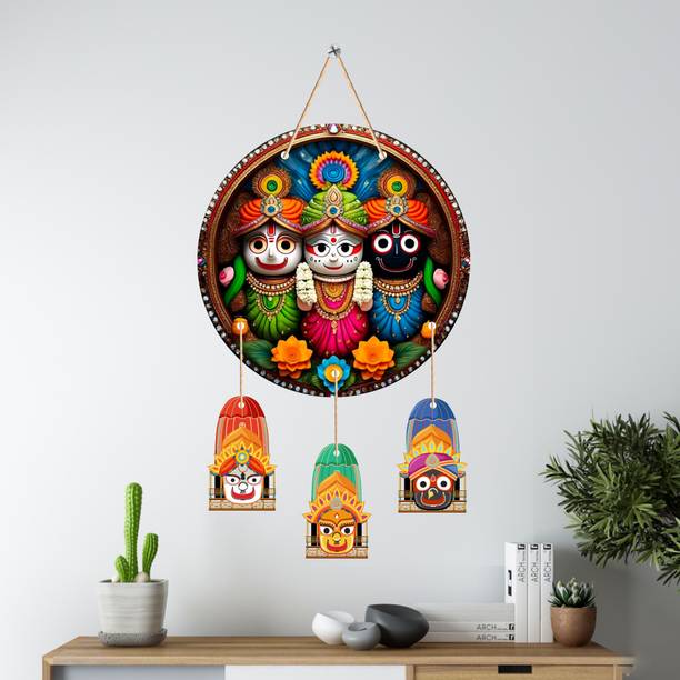 DECRONICS Jagannath Traditional Indian Temple Wooden Wall Hanging Items For Home Décor