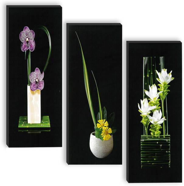 saf Set of 3 Flower Pot UV textured self adeshive wall painting for home decoration Pack of 3