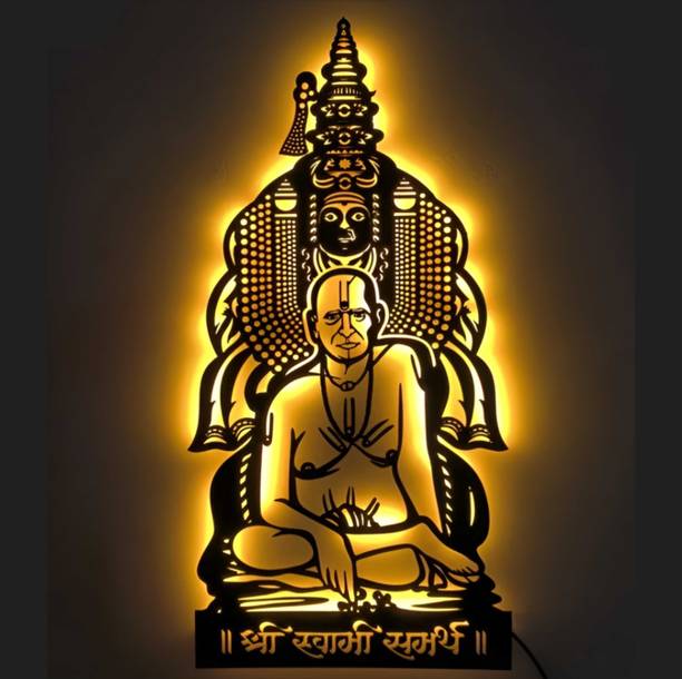 NEXTSTEP1 Tulja Bhavani and Swami Samarth Metal Wall Art With Light ( 24 x 12 inch )