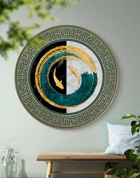 SAF PRINT Golden Koi Fish Round Wall Painting | Modern Abstract Art for Home Decor