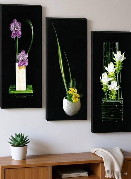 saf Set of 3 Flower Pot UV textured self adeshive wall painting for home decoration Pack of 3