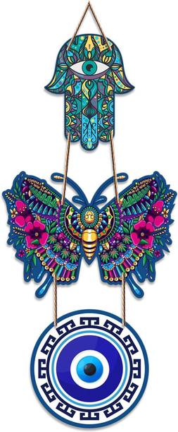 Decor Smart Evil Eye Butterfly Wooden Wall Hanging | Boho Decorative Home Decor (DWA_8503)