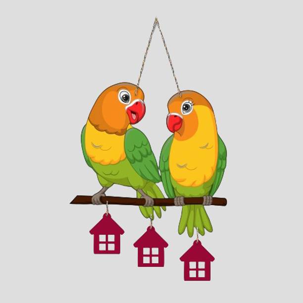 फबौरा Cute Pair of Parrot Wooden Wall Hanging for Home Decoration Wall Art(WH_9124N-F)