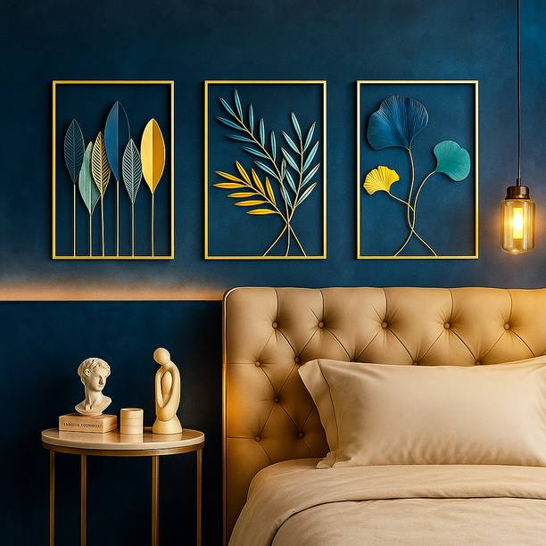 Zanaat METAL LEAF WALL ART SET OF 3 Elegant Gold Leaves)