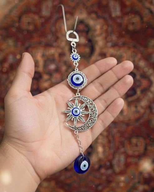 D.B.Z. D.B.Z. Evil Eye Wall Hanging Amulet with Sun and Moon Charm, Blue Decorative Showpiece - 15 cm