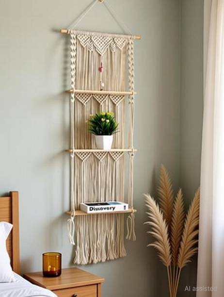 RaisingCraft macrame hanging shelf Boho macrame shelves wooden shelf Bohemian shelves