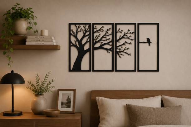 Craftury Modern Tree Silhouette MDF Wall Hanging | Decorative 4 Panel Wall Art for Home