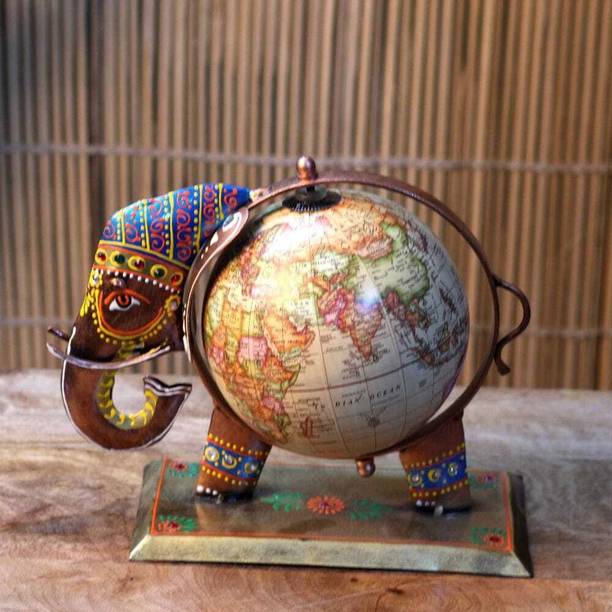 choudhary art Globe matal elephant table top decorative items