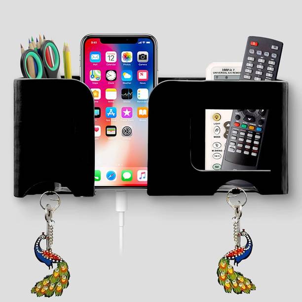 ब्राज़ीलियन Wall Mount Mobile Stand Remote Stand with Extra Space for 2 Mobiles - Black