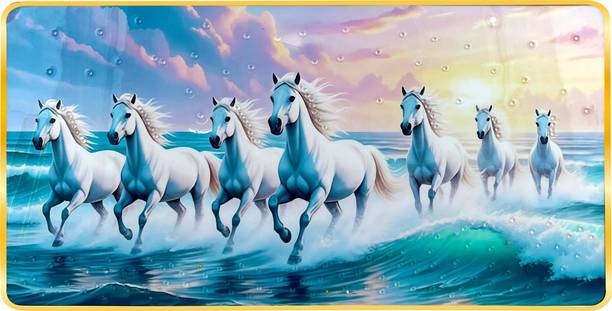 CHANDRA MAULI GIFT 7 running white horses wall painting with frame for home decor