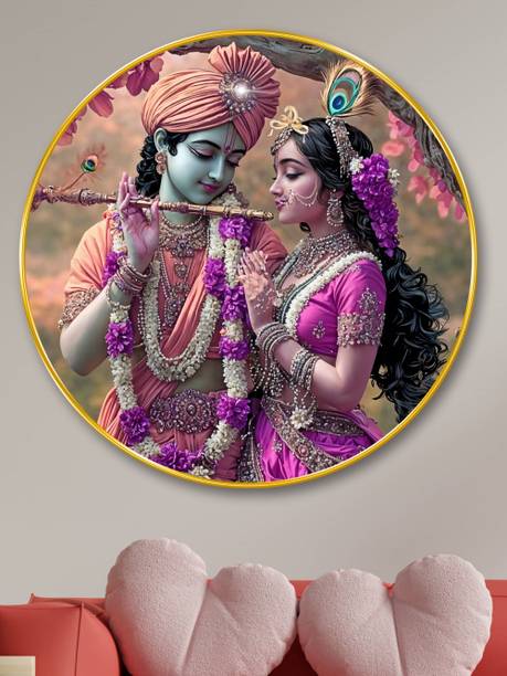 SAF PRINT Radha Krishna Wall Painting | Romantic Couple with Pink Floral Garland