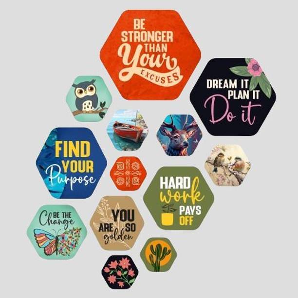 Fabaura Decorative Wooden Modern Wall Hanging Decoration for Home | Office (WPS_227NN-F) Pack of 13