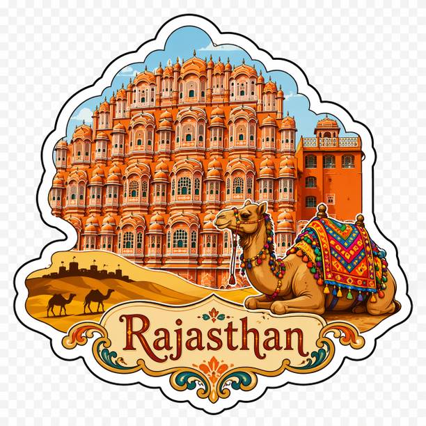 Decolyte Rajasthan Theme Wooden Fridge Magnet Souvenir | 3x3 in Kitchen Home Decor Gift Fridge Magnet Pack of 1
