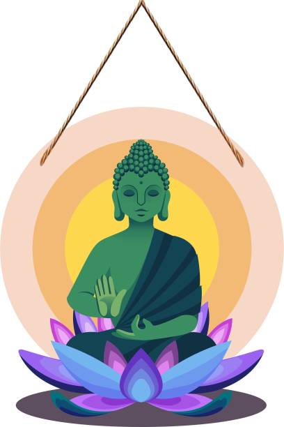 Khatu Crafts Green Buddha With Purple Flower Wall Hanging