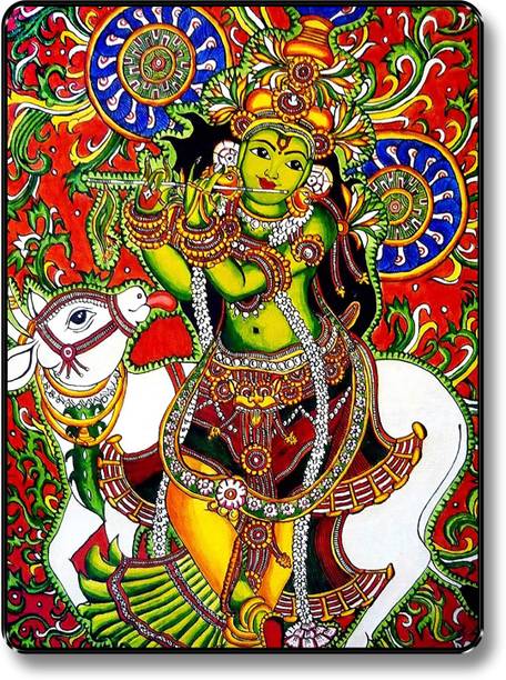 SAF PRINT paintings Krishna madhubani painting Black Slim Frame wall decoration items