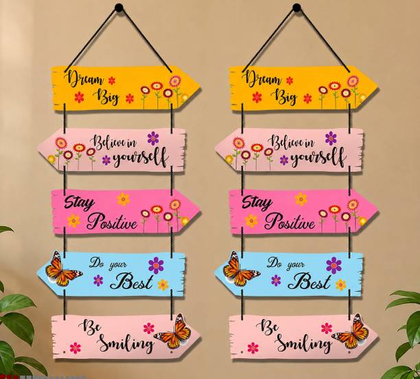 BZILO Pack of 2 Wooden Motivational Wall Hanging Decorative Home Design May Vary A162 Pack of 2