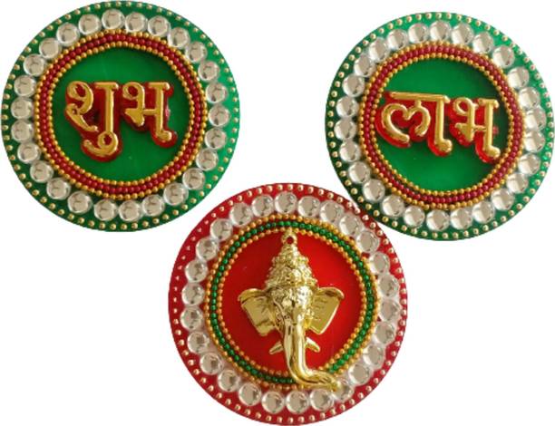 P A HEALTH AND FITNESS Decorated Shubh-Labh-Ganesha Stickers for Home/Mandir Door/Wall Decor.. Decorative Showpiece  -  6.5 cm
