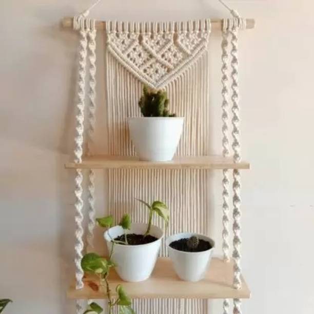 रकनों Macrame Wall Hanging Shelf (Beige)