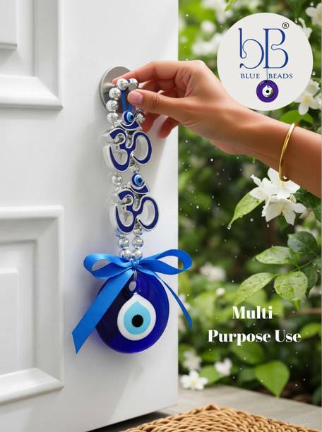 BLUE BEADS Om Evil Eye Hanging – Spiritual Nazar Battu for Home, Car & Office