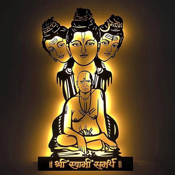 NEXTSTEP Shri Swami Samarth Metal Wall Art with light - Wall Decoration | Wall Hanging.