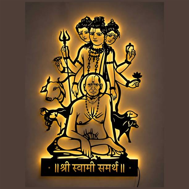 NEXTSTEP1 Shri Swami Samarth And Datta Maharaj Metal Wall Art With Light