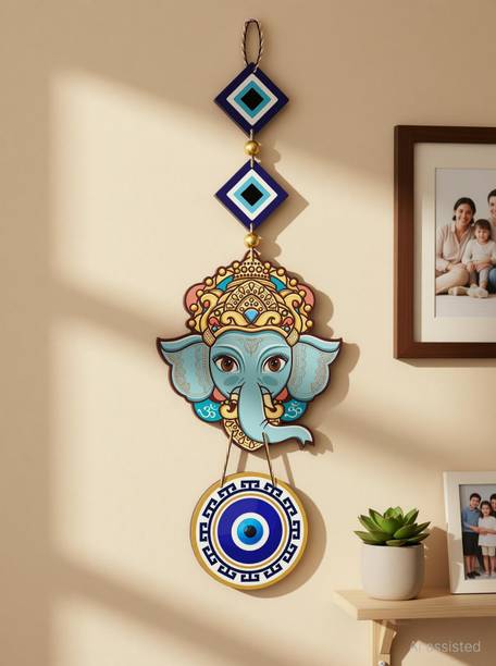 Decor Smart Ganesha Evil Eye Wooden Wall Hanging | Living Room & Home Decor (DWA_8512)