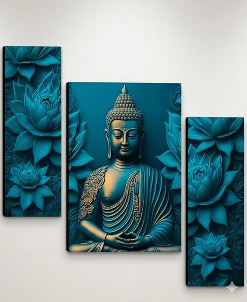 BHERUNATH ENTERPRISE Serene Buddha Lotus Wall Art Set Pack of 3