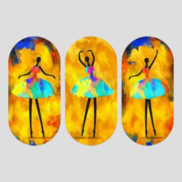 Fabaura Ballerina Dancing Abstract Art Wooden Wall Hanging Items (WH_9007N-F), Set of 3 Pack of 3