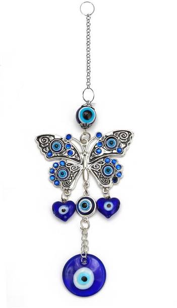 BLUE BEADS Butterfly Evil Eye Wall Hanging for Home & Office with Hearts Beads