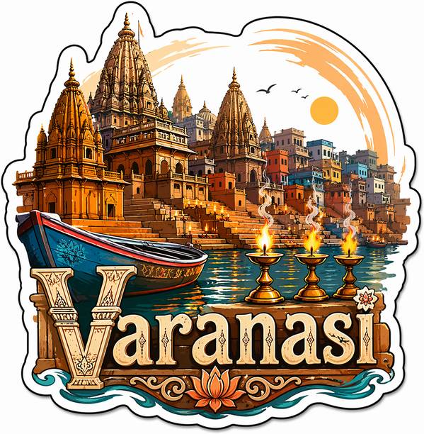Decolyte Varanasi Temple Wooden Fridge Magnet | 3x3 in Home Decor Gift Fridge Magnet Pack of 1