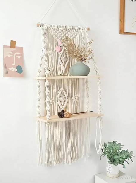 RaisingCraft Macrame wall hanging double shelf for bedroom and bathroom