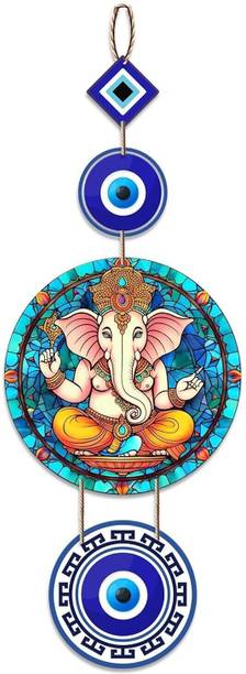 Angel Infinite Evil Eye Wall Hanging Printed Wooden Nazar Battu for Door Entrance & Wall Décor डेकोरेटिव शोपीस  -  20 cm