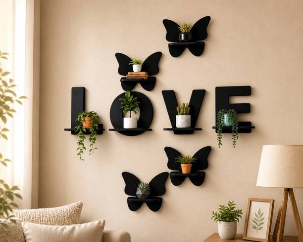CRAFTY COTTAGE Butterfly Love Floating Wall Shelves for Living Room, Bedroom & Hall Pack of 8