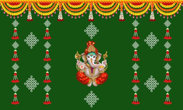 CLASSYPRINT Ganesh Ji Design Backdrop Curtain Cloth For...